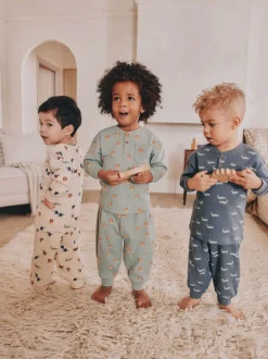 Bleu/Ecru - Lot de 3 pyjamas oversize (9mois-10ans)