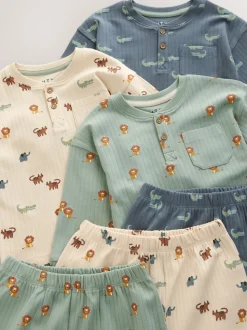 Bleu/Ecru - Lot de 3 pyjamas oversize (9mois-10ans)