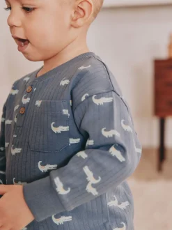 Bleu/Ecru - Lot de 3 pyjamas oversize (9mois-10ans)