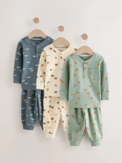 Bleu/Ecru - Lot de 3 pyjamas oversize (9mois-10ans)