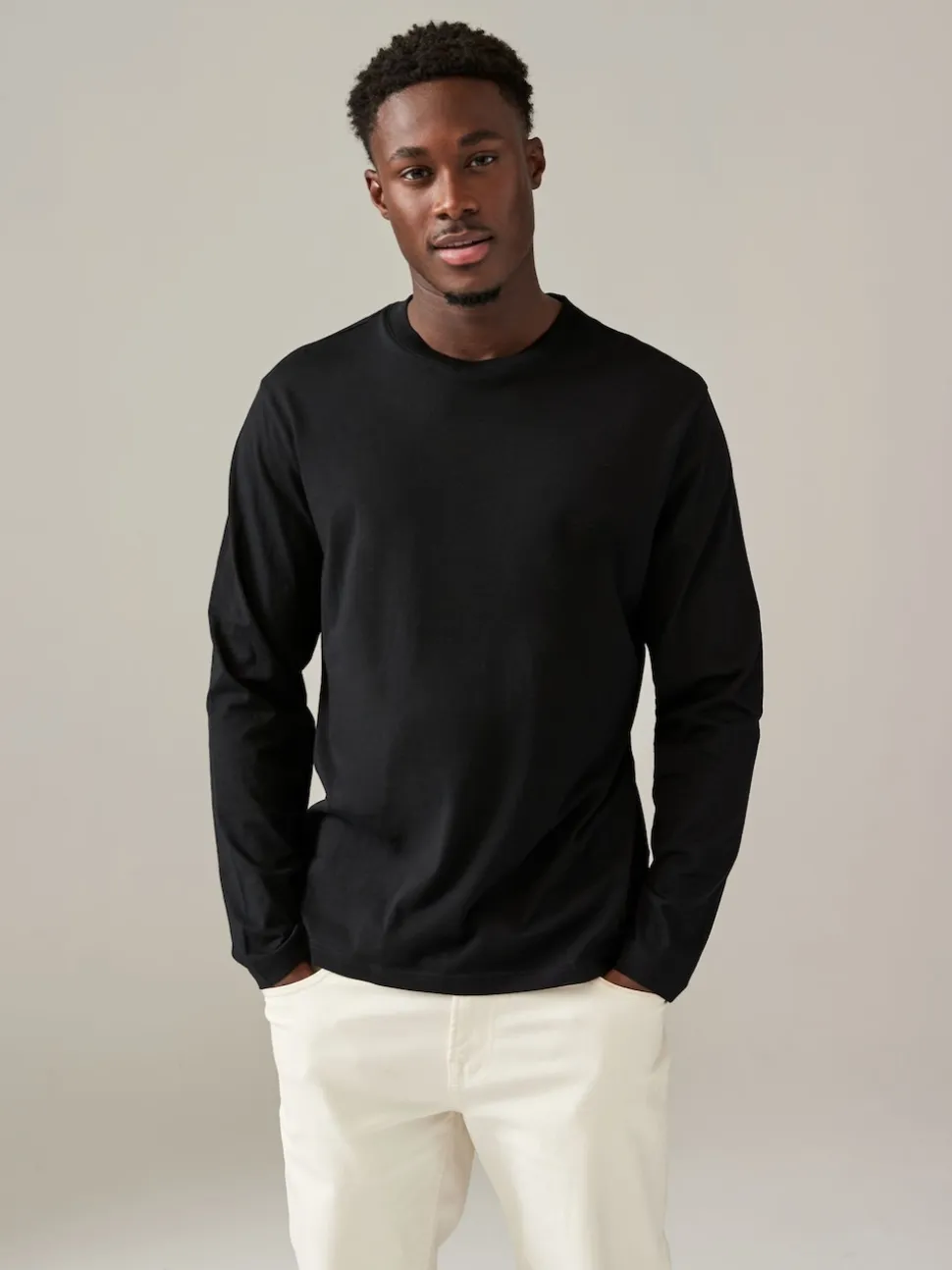 Bleu/Grey/Neutre - Ajustement régulier - T-shirt à coupe classique à manches longues en coton 100 %, lot de 5