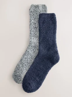 Bleu/Gris - Lot de 2 paires de chaussettes moelleuses