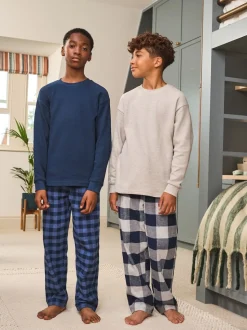 Bleu/Gris - Lot de 2 pyjamas en tissu à carreaux à manches longues (3-16ans)