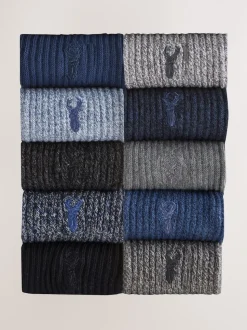 Bleu/gris torsadé - Lot de chaussettes épaisses brodées 10