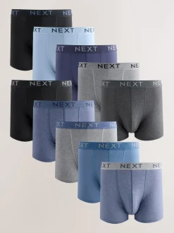 Bleu/gris/noir - Boxer en coton riche 10 Lot