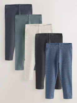 Bleu/Gris/Rayure - Lot de 5 leggings côtelés (3mois-7ans)