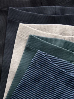 Bleu/Gris/Rayure - Lot de 5 leggings côtelés (3mois-7ans)
