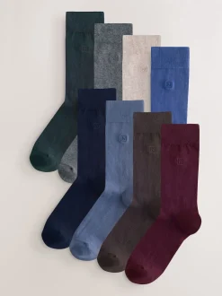 Bleu/Gris/Vert - Lot de 8 - Chaussettes fraîches brodées durables