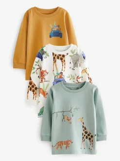 Bleu/jaune Safari - Lot de 3 T-shirts à manches longues imprimé animal et personnage (3mois-7 ans)