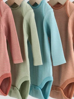 Bleu/marron - Lot de 5 bodys à manches longues pour bébé