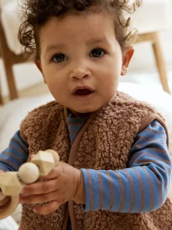 Bleu/marron Bear Hugs Slogan Borg - Ensemble Gilet et Leggings bébé (0mois-2ans)