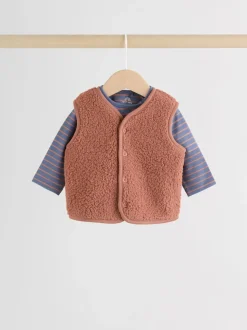 Bleu/marron Bear Hugs Slogan Borg - Ensemble Gilet et Leggings bébé (0mois-2ans)