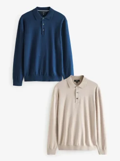 Bleu/neutre bleu marine - Manches longues Polos en tricot 2 Lot