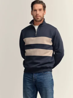 Bleu/neutre bleu marine - Quart de zip - Sweat-shirt color block