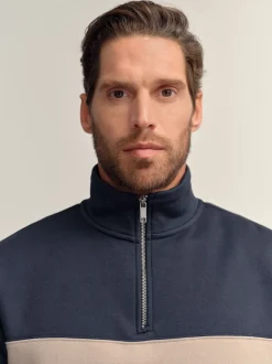 Bleu/neutre bleu marine - Quart de zip - Sweat-shirt color block
