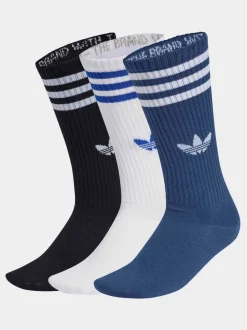 Bleu/Noir - Adidas Original 3 - Lot de 3 Chaussettes Col rond Rayures