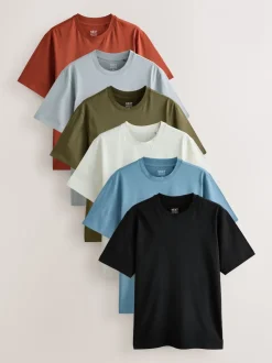 Bleu/Noir/Orange/Vert/Gris/Blanc écru - Ajustement régulier - Lot de t-shirts essentiels en coton 6