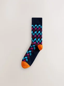Bleu/Orange - Paquet de chaussettes à motifs 8