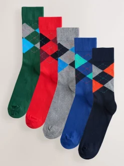 Bleu/Orange/Vert Argyle - Paquet de chaussettes à motifs 5