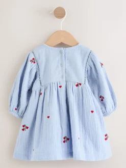 Bleu/rouge - Robe brodée à manches longues pour bébé (0mths-2yrs)