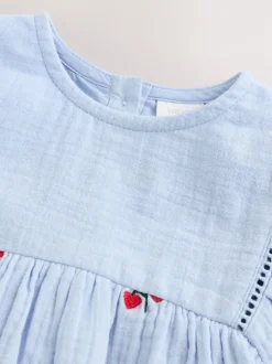 Bleu/rouge - Robe brodée à manches longues pour bébé (0mths-2yrs)
