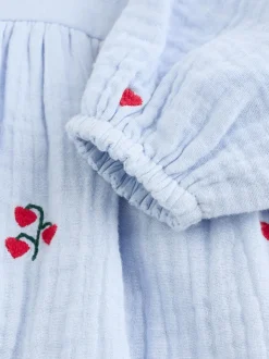 Bleu/rouge - Robe brodée à manches longues pour bébé (0mths-2yrs)