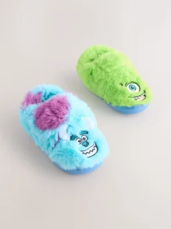 Bleu/vert - Chaussons Monsters Inc duveteux à semelle coupée