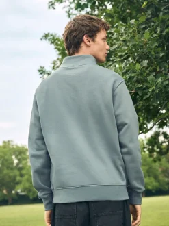 Bleu/vert - Quart de zip - Sweat-shirt en jersey riche en coton