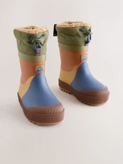 Bleu/Vert color block - Bottes en caoutchouc thermique Thinsulate™ avec extrémité doublée