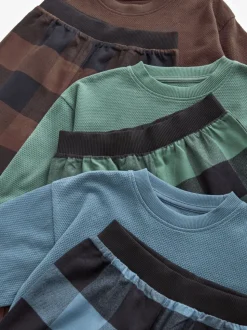 Bleu/Vert/Brun - Lot de 3 pyjamas tissés à carreaux (3-16ans)