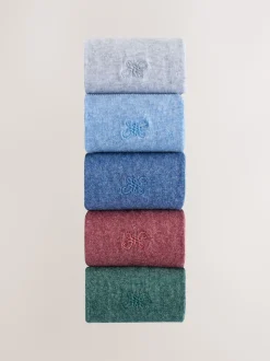 Bleu/Vert/Gris - Lot de 5 - Chaussettes fraîches brodées durables