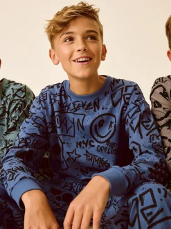 Bleu/Vert/Neutre Personnage - Lot de 3 pyjamas à manches longues (3-16ans)