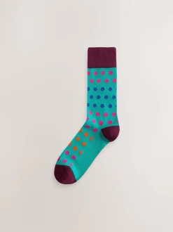 Bleu/vert/orange à pois - Lot de 7 - Chaussettes riches en coton pour homme