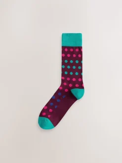 Bleu/vert/orange à pois - Lot de 7 - Chaussettes riches en coton pour homme