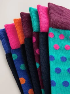 Bleu/vert/orange à pois - Lot de 7 - Chaussettes riches en coton pour homme