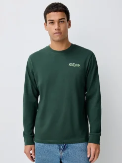 Bleu/Vert/Pierre - T-shirt graphique décontracté à manches longues en lots