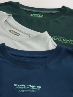 Bleu/Vert/Pierre - T-shirt graphique décontracté à manches longues en lots