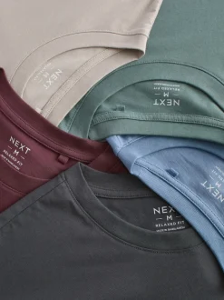 Bleu/Vert/Pourpre/Neutre - Lot de 5 t-shirts Essential en coton décontracté
