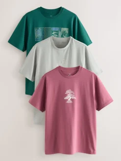 Bleu/Vert/Rose - Ajustement régulier - T-shirt Graphic Imprimé 3 Pack