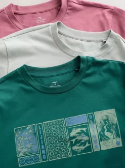Bleu/Vert/Rose - Ajustement régulier - T-shirt Graphic Imprimé 3 Pack