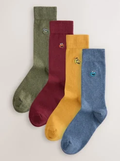 Bleu/Vert/Rouge - Lot de 4 chaussettes brodées Sesame Street