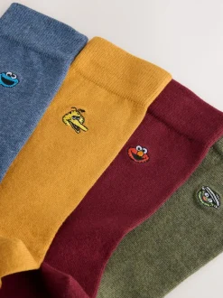 Bleu/Vert/Rouge - Lot de 4 chaussettes brodées Sesame Street