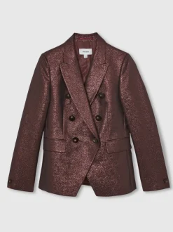 bordeaux - Blazer de costume croisé métallisé Reiss Sienna en coton