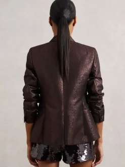 bordeaux - Blazer de costume croisé métallisé Reiss Sienna en coton