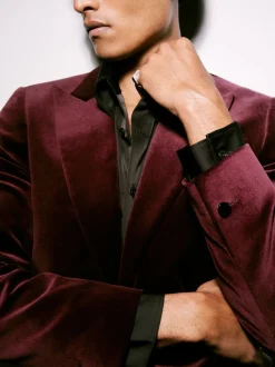 Bordeaux - Reiss Apsara Blazer en velours à boutonnage simple habillé