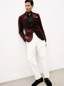 Bordeaux - Reiss Apsara Blazer en velours à boutonnage simple habillé