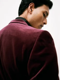 Bordeaux - Reiss Apsara Blazer en velours à boutonnage simple habillé