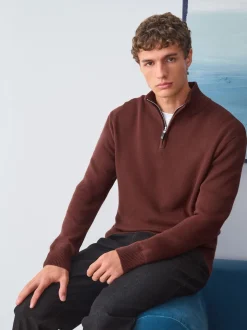 bordeaux - Uni - Pull N.Premium Coupe classique 100% Coton Premium à fermeture éclair