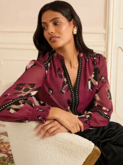 Bordeaux imprimé animal - Chemisier Love & Roses imprimé à encolure crantée