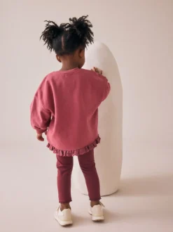 Bordeaux Rouge Fée - Ensemble Sweat-shirt et Leggings à ourlet à volants (3mois-7ans)